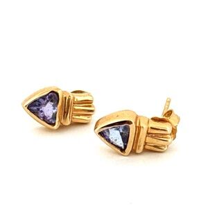14K yellow gold and tanzanite art deco earrings with posts